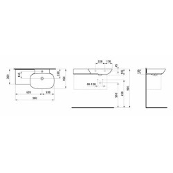 Nábytkové umyvadlo Laufen Ino 90x45 cm bez otvoru pro baterii, bez přepadu H8133010001121