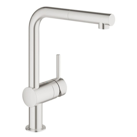 Dřezová baterie Grohe Minta s vytahovací sprškou supersteel 32168DC0